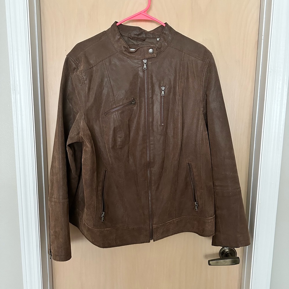 Levi’s Brown Suede Leather Moto Jacket Women Size XXL - Picture 2 of 10